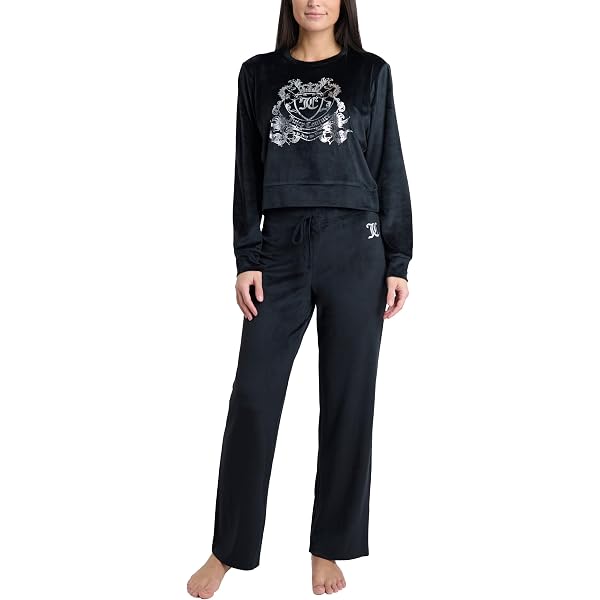 Juicy Couture Women's 2 Piece Velvet Fleece Short Sleeve Shirt and
